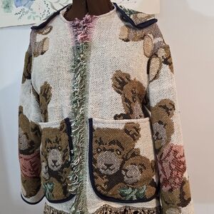 Teddy Bear Knit Fringe Cardigan - Multicolor
